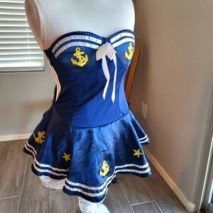 Sexy Sailor navy nautical pinup cosplay Halloween Costume blue